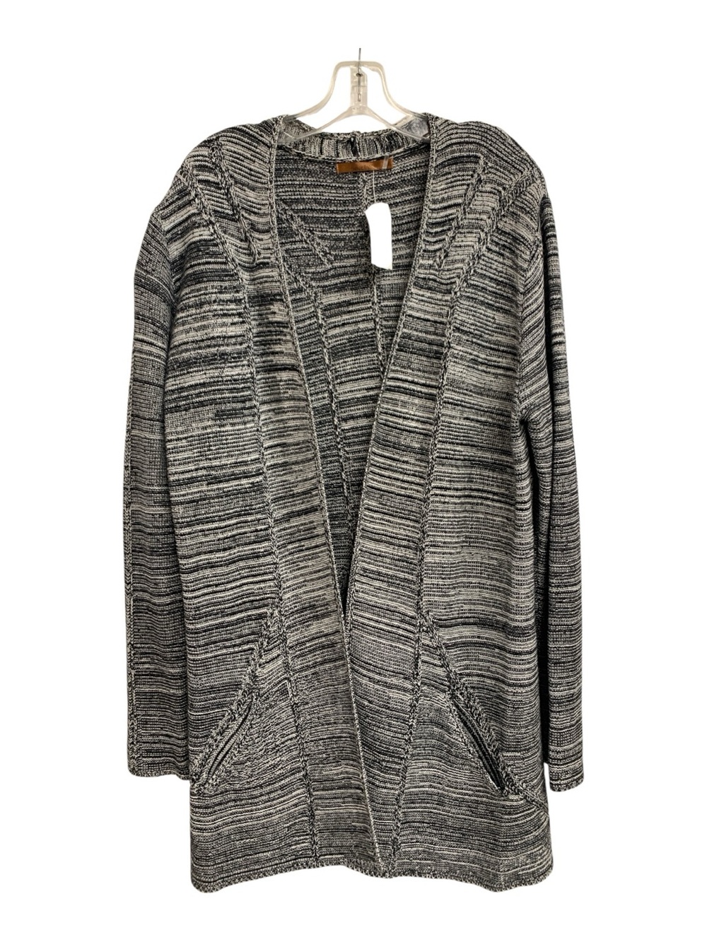 Belldini Black and Gray Marled Open-Front Cardigan
